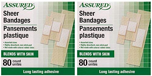 Assured Absorbent Sheer Bandages, Long Lasting, Blends with Skin, 3 Assorted Sizes, 160-ct