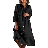 MARSVOVO Womens Plus Size Linen Cotton Casual Loose Summer Dress Comfy Knee Length Tshirt Dresses with Pockets