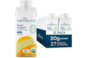 KATE FARMS Organic 1.8 Renal Support Shake, Vanilla, 20g Protein, 27 Vitamins and Minerals, Specialized Dialysis Nutrition Support, 8.45 oz (12 Pack)