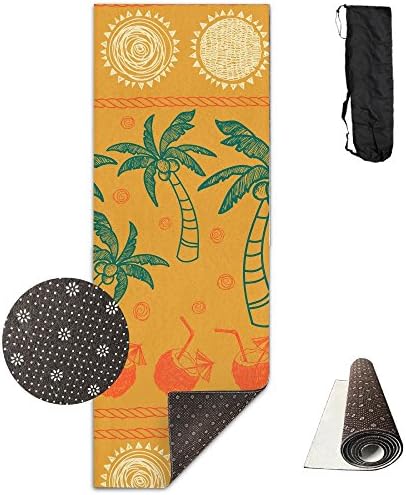 Tataoceanie Yoga Mats, Yellow Tropical Plant Non Slip High Density Anti-Tear Premium Printed Workout Yoga Mat Rug Carpet With Free Carry Bag For Women Men Kids