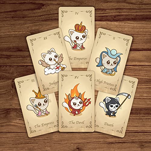 Cat Tarot Cards and Kawaii Tarot - 22 Major Arcana Card Deck – Kawaii Cat Tarot - Cat Lover Gifts, for Beginners and Experts, Includes Online Guide