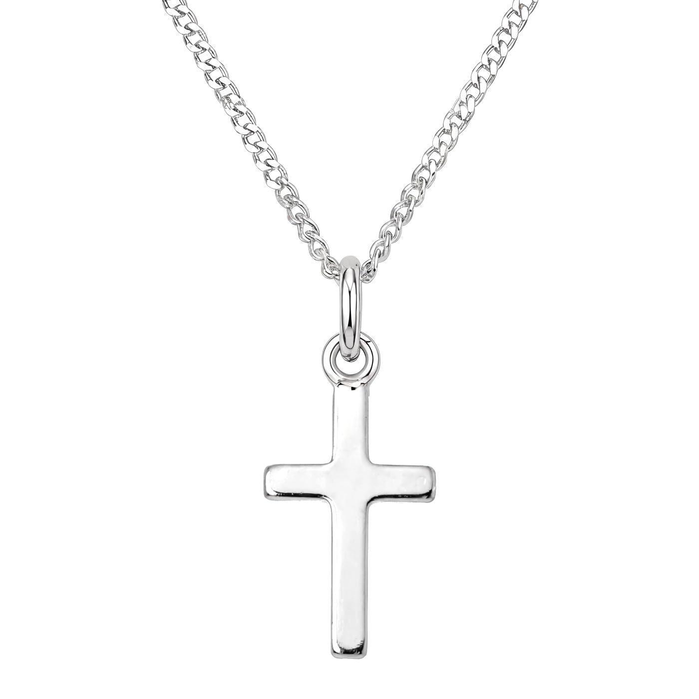 Alexander Castle Small Plain 925 Sterling Silver Cross Necklace for Children - Silver Cross Necklace Pendant with 16" Sterling Silver Chain & Jewellery Gift Box - 21mm x 10mm