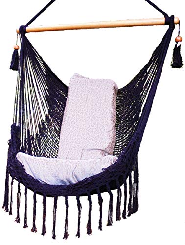 Black Hammock Chair with Macrame Edge Handmade Cotton/Indoor Outdoor Chair Hammock/Hanging Chair Swing