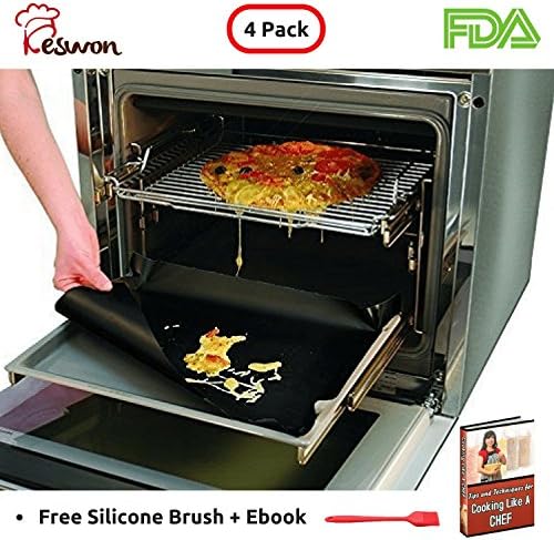 KESWON Oven Liner - BBQ Grill Mat Prime - For Charcoal Gas, Electric,Microwave Oven - Non-stick Reusable Heat Resistant - Works as Grill Mat and Stove Liner - Free Silicone Brush &amp; Ebook-FDA Approved