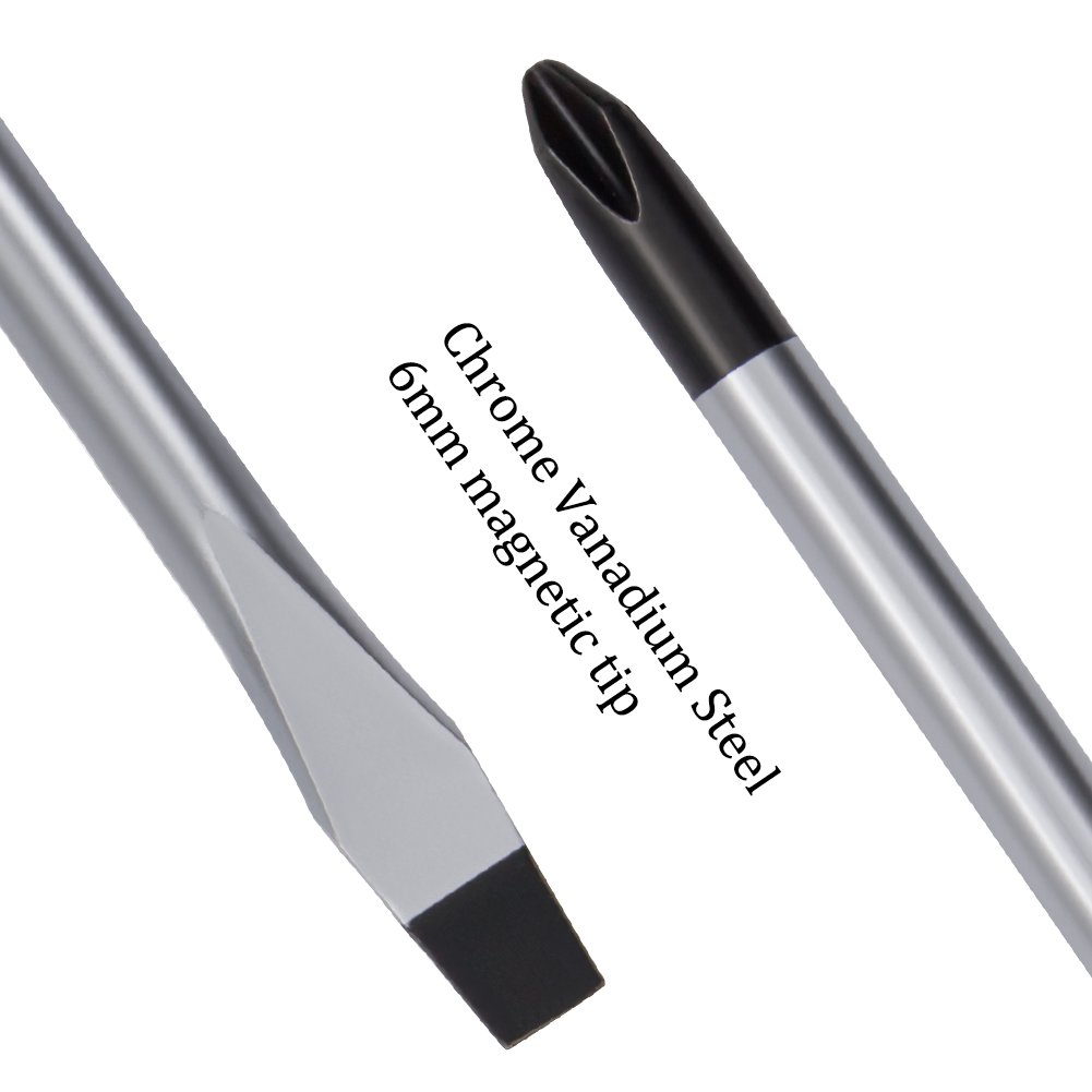 Phillips Screwdriver and Slotted Screwdriver,QM-STVR 8\'\' Screwdriver Length Shank Screwdriver Magnetic Tip Cross Head Flat Head NO.2 Screwdriver (2 pack 8\'\' phillips and slotted screwdriver)