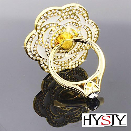 HYSJY Ring Holder for All SmartPhone, Rose Design Fully Jewelled Diamante Bunker Ring Stand &amp; Holder for iPhone 4 4S 5 5G Galaxy S2 S3 SIII S4 iPad iPod HTC Nokia All Cell Phones(White-Gold F)