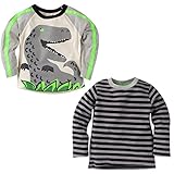 Gerber Graduates Boys' ' 2 Pack Long Sleeve Tops, Dino/Grey/Black Stripe, 18 Months