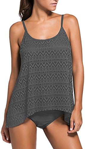 Women's Layered Lace Mesh Swimsuit Plus Size Swimwear Tankini Bathing Suit Tummy Control Swim Dress Cover up Swimdress