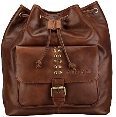 Finelaer Women Girls Leather Backpack College Laptop Purse Bag Brown with Drawstrings