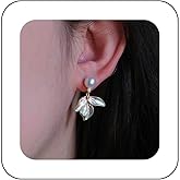 Erimberate Bohemian Pearl Enamel Leaf Dangle Earrings White Enamel Flower Drop Earrings Gold Crystal Pearl Stud Earrings Cz Pearl Flower Petal Earrings Jewelry for Women