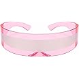 Dollger Futuristic Sunglasses Y2K Space Cyclops Wrap Around Glasses Rimless Translucent Mirrored Lens