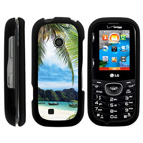 TurtleArmor | LG Cosmos 2 Case VN251 | LG Cosmos 3 Case VN251S [Slim Duo] Fitted Ultra Compact Slim Hard Cover Rubberized Coat Snap On Shell Protector on Black Beach Design - Tropical Beach