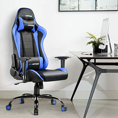 Gaming Chair Office Computer Racing Style Ergonomic Conference Executive Manager Work Chair Adjustable Swivel Leather High Back Desk Task Chair (Blue)