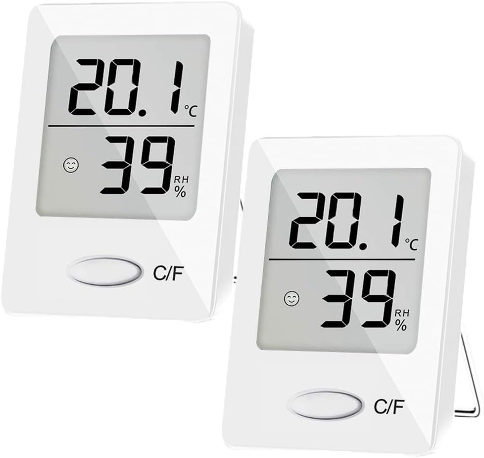Pgzsy 2 Pack Digital Hygrometer Indoor Thermometer, Humidity Gauge Indicator Room Thermometer, Accurate Temperature Humidity Monitor Meter for Home, Office, Greenhouse, Mini Hygrometer(White)