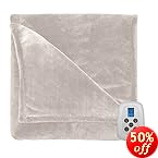 Serta 856580 Heated Electric Warming Silky Plush Blanket Throw with programmable digital controller, Twin, Ivory