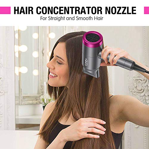 Ionic Hair Dryer, CONFU 1875W Professional Salon Negative Ionic Fast Drying Hair Blow Dryer with 3 Heat Settings, Infinity Speed Settings & Cool Settings, 1 Diffuser and 1 Concentrator Nozzles