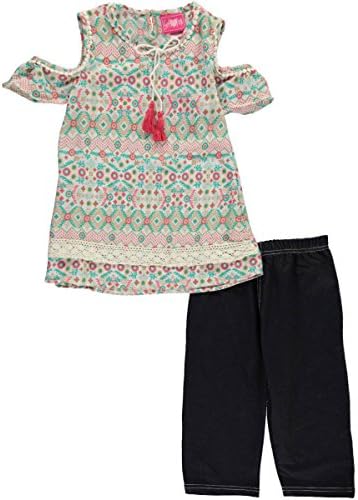 Girls Luv Pink Big Girls' "Boho Cold Shoulder" 2-Piece Outfit - mint, 14-16