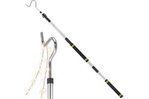 Gzlozak Clothes Hanger Reaching Hook, 49"-91" High Reach Garment Hook Durable and Sturdy Telescopic Pole for Hanging and Retrieval Lights Rope Wreaths Bird Feeders Plants and Clothes