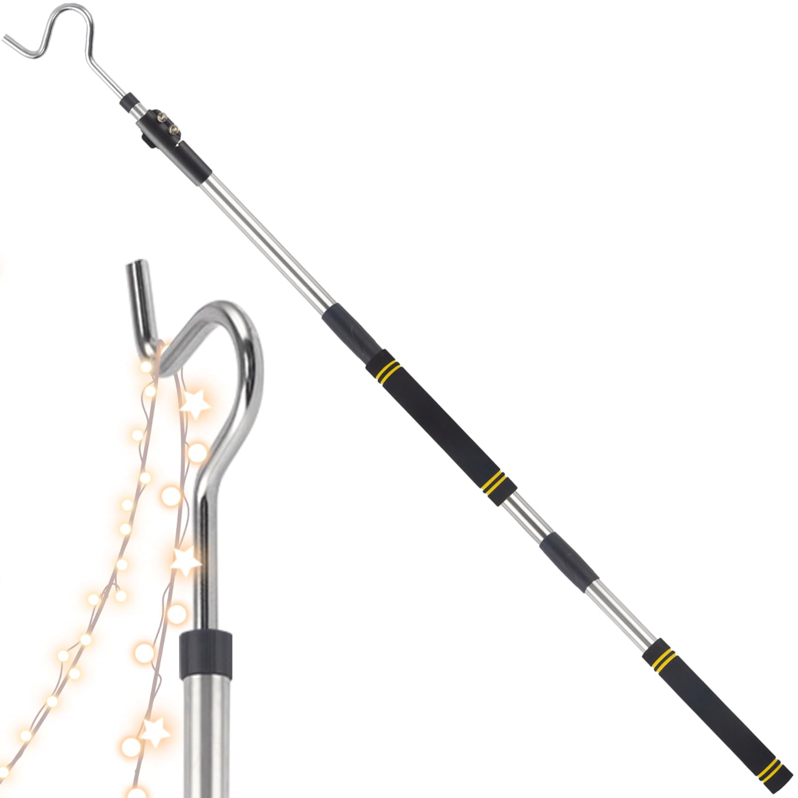 Photo 1 of Gzlozak Clothes Hanger Reaching Hook, 49"-91" High Reach Garment Hook Durable and Sturdy Telescopic Pole for Hanging and Retrieval Lights Rope Wreaths Bird Feeders Plants and Clothes
