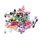 CABBE KALLO 100Pcs 14G Tongue Rings Assorted Surgical Stainless Steel Barbells Body Piercing Jewelry