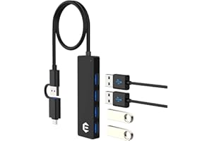 TOTU USB Hub, 4-Port USB Splitter with USB to USB C Adapter, Compatible with USB A/C Laptops