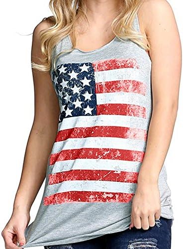Clearance! Promotion! Women Vest Tops Seaintheson Women American Flag Print Sleeveless Tank Tops Casual Loose T-Shirts Summer Shirts Cami Lace Blouse (Gray, XL)