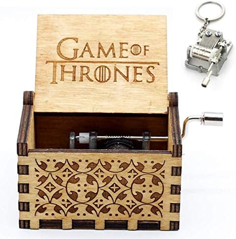 HBO Games of Thrones Season 8 Collectible Gift Set | Hand Crank Carved Wooden Music Box | Plays Main Theme Song | Includes A Free Mini Music Box Keychain (Brown Box)
