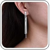 Sttiafay Boho Long Bar Drop Earrings Gold Metal Bar Dangle Earrings Vertical Bar Line Earrings Crystal Stud Earrings Minimalist Vertical Long Bar Earrings Jewelry for Women