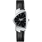 Hamilton Ventura Swiss Quartz Men's Watch, 32mm x 50mm Stainless Steel Case, Swiss Made, Black Dial Analog Wrist Watch for Men, 50m Waterproof, Mineral Crystal
