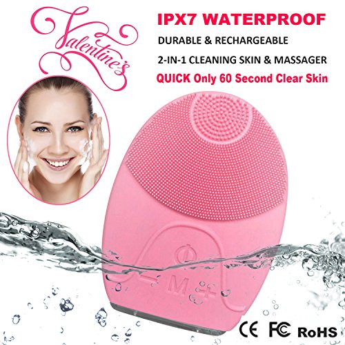 Sonic Facial Cleansing Brush, Silicone Face Cleanser, Body SPA Clean Brush, Massager, Cleansing System Vibrating IPX5 Waterproof Electric Anti-Aging Scrubber Multifunction Rechargeable Valentine’s Day
