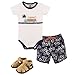 Hudson Baby Unisex Baby Cotton Bodysuit, Shorts and Shoe Set, Surf Car, 0-3 Months