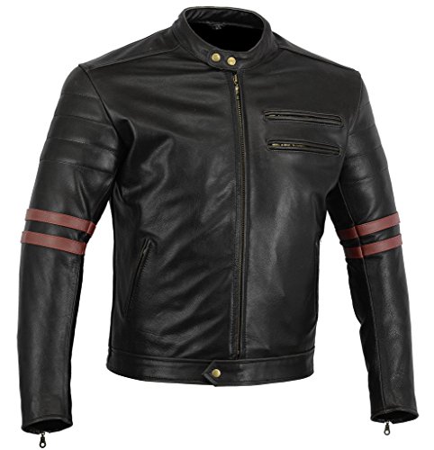Bikers Gear The Rocker Motorcycle Black Leather Cafe Racer Jacket CE1621-1 PU Armour, OxBlood UK 36 EU 48 Small