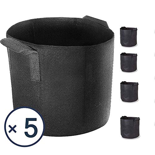 Akarden 5-Pack 10 Gallon Grow Bags,Heavy Duty Aeration Fabric Pots with Handles(Black)
