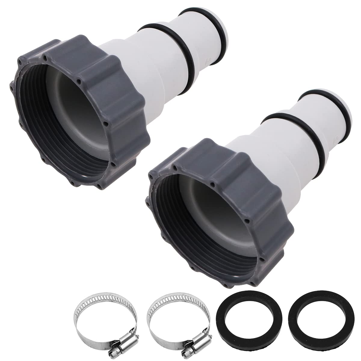WANGCL 2 Pack Hose Adapter w/Collar Replacement for Intex Above Ground Swimming Pool 1.5" to 1.25" Hose Adapter for Threaded Pumps Plunger Valve