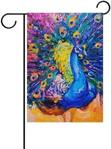 ClustersN Original Oil Painting On Peacock Double-Sided Printed Garden House Sports Flag - 12x18in - 100% Premium Polyester Decorative Flags for Courtyard Garden Flowerpot