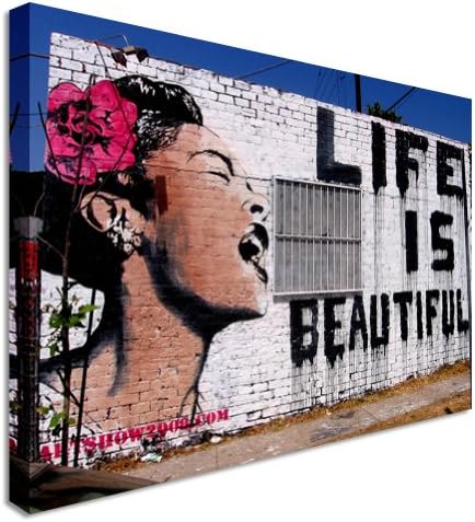 Banksy Life Is Beautiful Woman - Modern Street Art Wall Art Canvas Print 40x30 inches