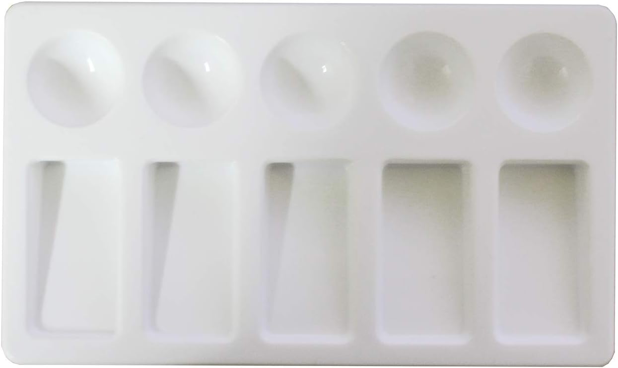 White Plastic Painting Palette with 5 Sloping Wells & 5 Circular Wells