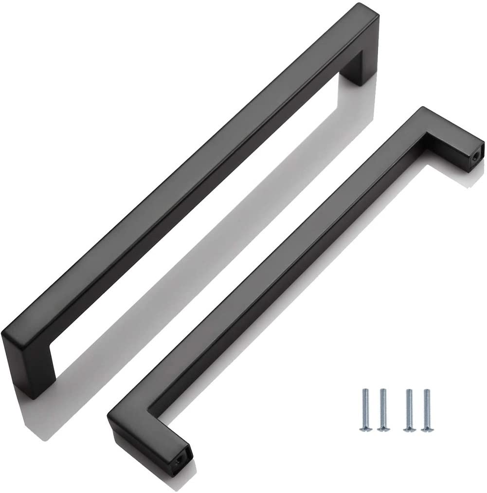 SYDARSYN 2 Pack Cabinet Handles Black Kitchen Cupboard Handles Stainless Steel Square Drawer Handles 320mm (Screws Included)