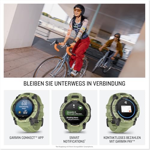 Instinct 3 50mm AMOLED – GPS-Multisport-Smartwatch, 1,3" Display, bis zu 24 Tage Akkulaufzeit, 80+ Sport-Apps, Navigationsfunktion, smarte Features, LED-Taschenlampe, wasserdicht