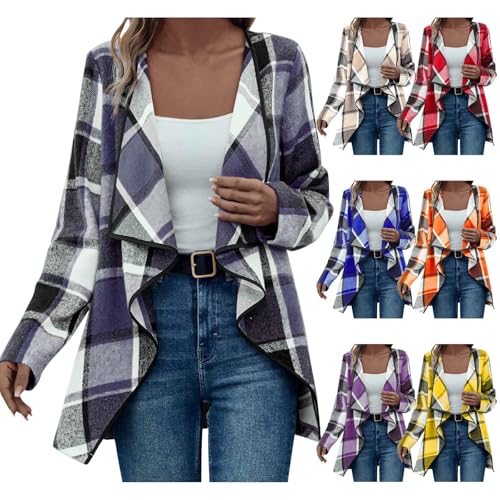 Lightweight Cardigan, Cardigans for Women UK Long Sleeve Open Front Soft Casual Knit Sweaters Plaid Outwear Jumpers for Ladies XL Grey