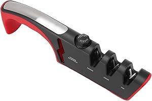 LiebeWH Knife Sharpener Ergonomic Sharpening Tool, 3-Stage Manual Grinding for Kitchen Scissors and Blades, Black 11.0x2.8in 