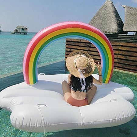 Riesig Aufblasbar Regenbogen - Wolke Pool Floß Schwimmen Luftmatratze PVC Wasserspielzeug Schwimmbad Wasser Ring Floß Strand Ozean Spielzeug Outdoor für Kinder Erwachsene Mädchen, 240 X 150 X 150