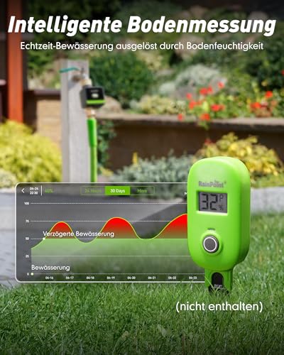 RAINPOINT Irrigation Computer WiFi, Smart WiFi Irrigation Control with Brass Inlet and Outlet & 100 m Gateway, Weather/Soil-Based Automatic Watering for Garden & Lawn, Black