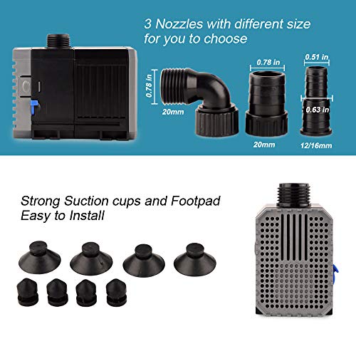 YCTECH 25W 400GPH Submersible Pump for Aquarium, Fish Tank, Pond, Fountains, Statuary, Hydroponics, Aquaponics