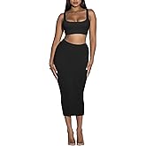 Women's Two Piece Skirt Set - Summer Casual Midi Long Bodycon Pencil Skirts and Crop Tank Tops Club Rave Outfits