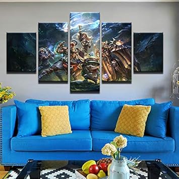 LAKHAFZY Rahmenlos Leinwand Wohnzimmer Wandkunst Hd Gedruckt Home Decor Bilder 5 Stücke League of Legends Malerei Spiel Poste