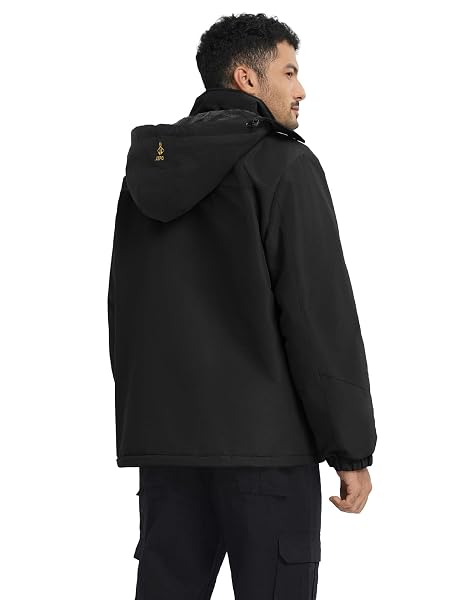 ASPO MEN’S WATERPROOF SKI JACKET WINTER WARM SNOW COAT FLEECE LINED SNOWBOARD HOODED MOUNTAIN WINDBREAKER RAINCOAT HIKING BLACK XL