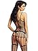 Amoretu Womens Black Striped Crotchless Fishnet Suspender Bodystocking Lingerie black One Size