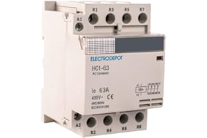 Electrodepot 60 Amp 4 Pole Normally Closed IEC 400V Contactor (Silent Operation) – 110-120VAC Coil, Inductive 30A, Resistive 60A with Mounting Base for DIN Rail