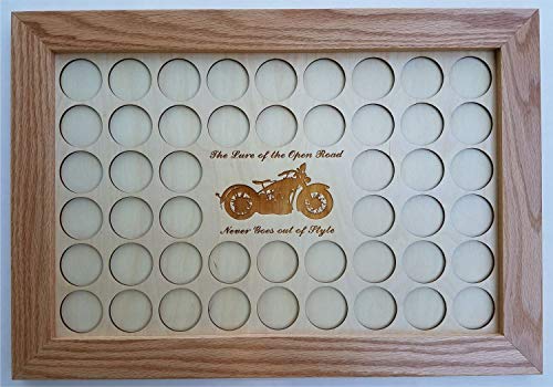 Natural Wood 11x17"The Lure of The Open Road Never Goes Out of Style" Motorcycle Poker Chip Display Case with Oak Frame and Birch Mat - Thumbnail 2